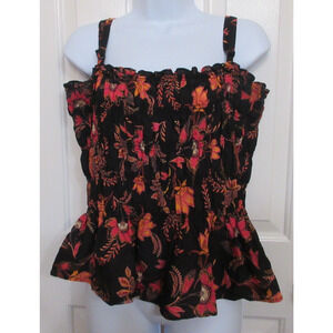 Torrid Black Floral Orange Print Smocked Peplum Cami Tank Top with Straps siz 1